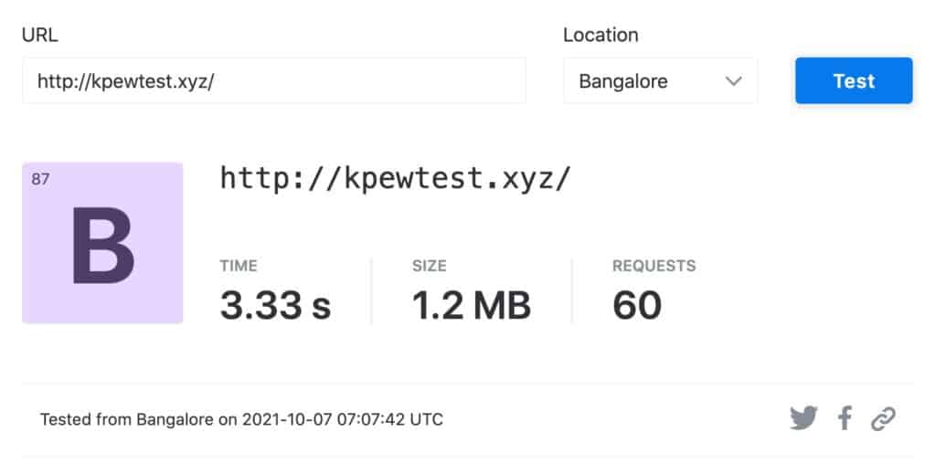 Tes Kecepatan EasyWP (Bangalore)