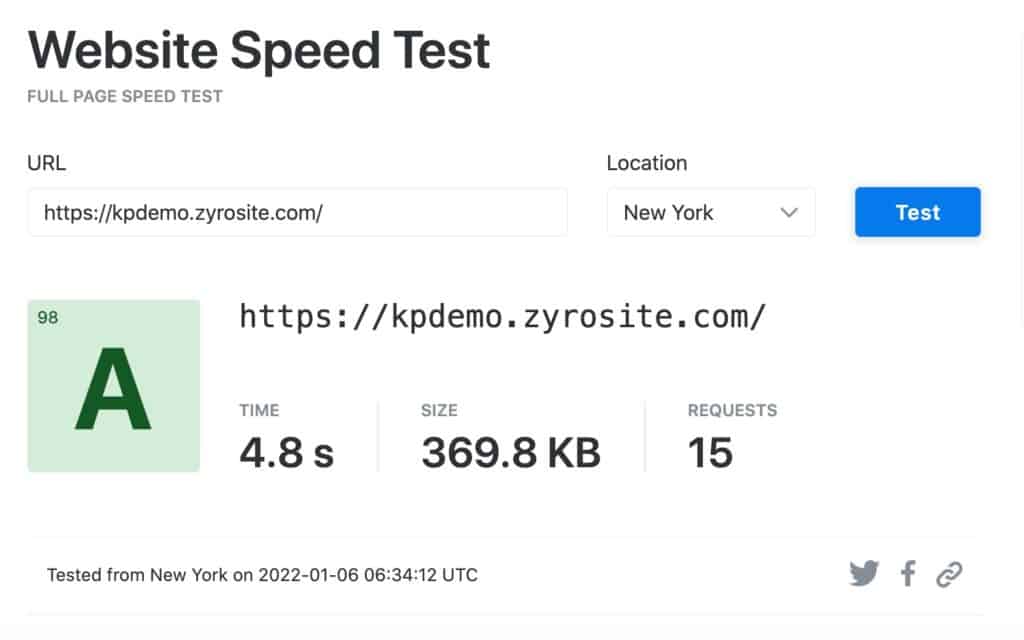 Test prędkości Zyro - Nowy Jork