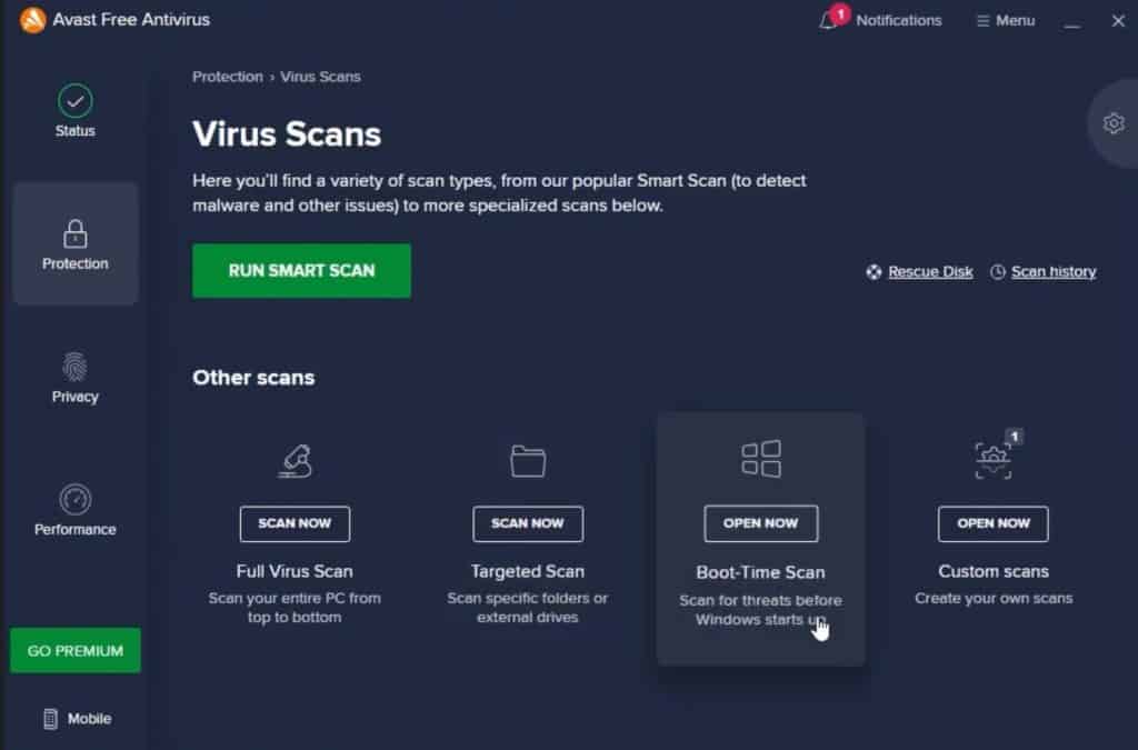 Mode Pemindaian Antivirus Avast