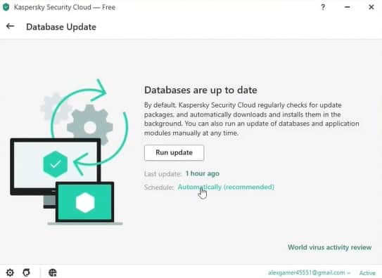 Pembaruan basis data di Kaspersky Antivirus