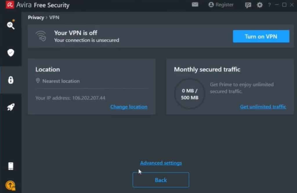 VPN di Avira Antivirus