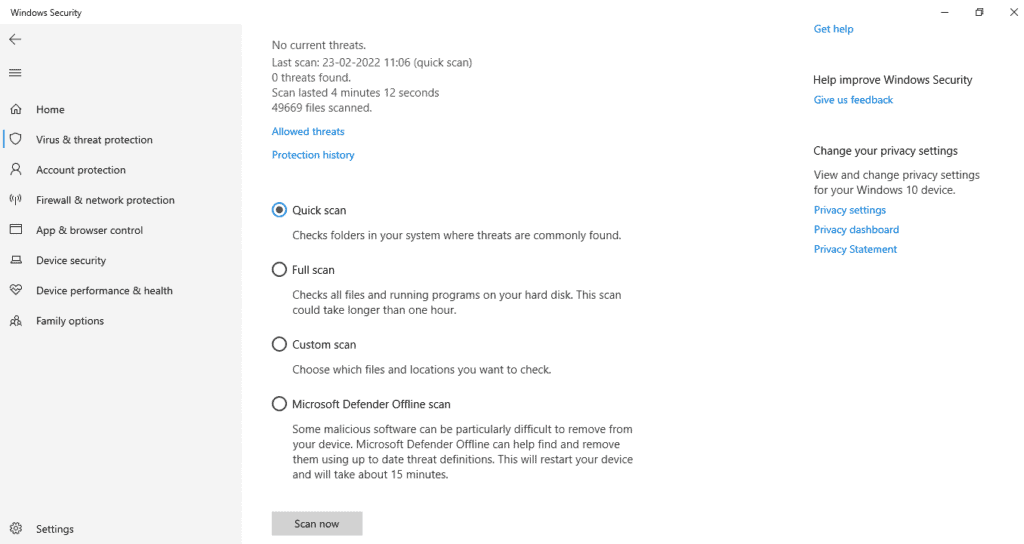 Mode pemindaian di Windows Defender