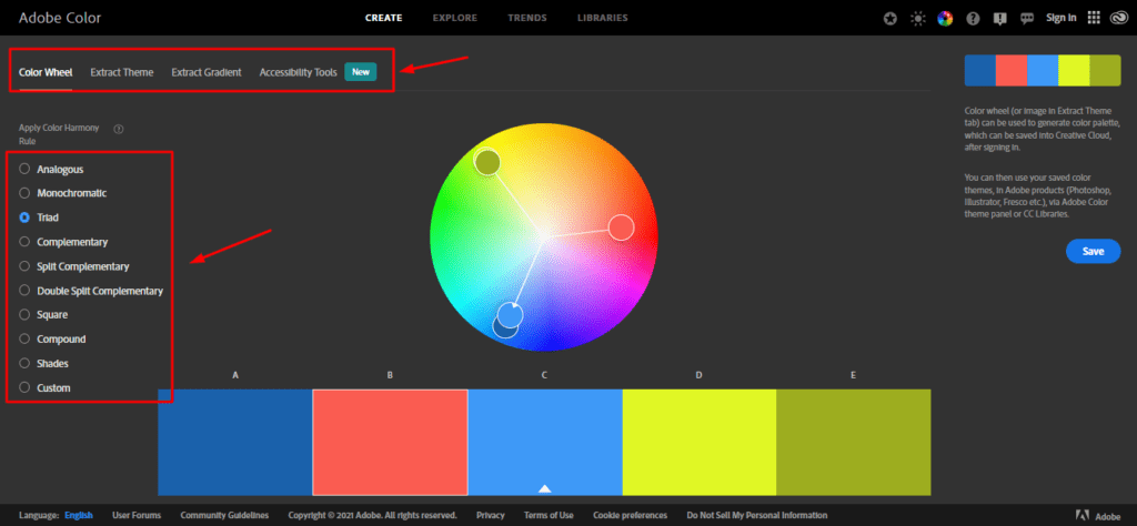 Adobe Color 中的配色方案