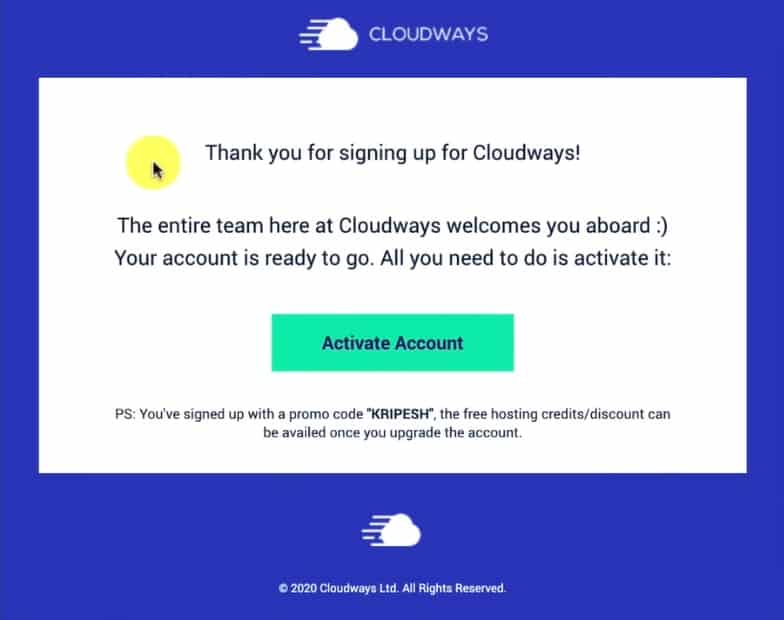 Activarea contului Cloudways