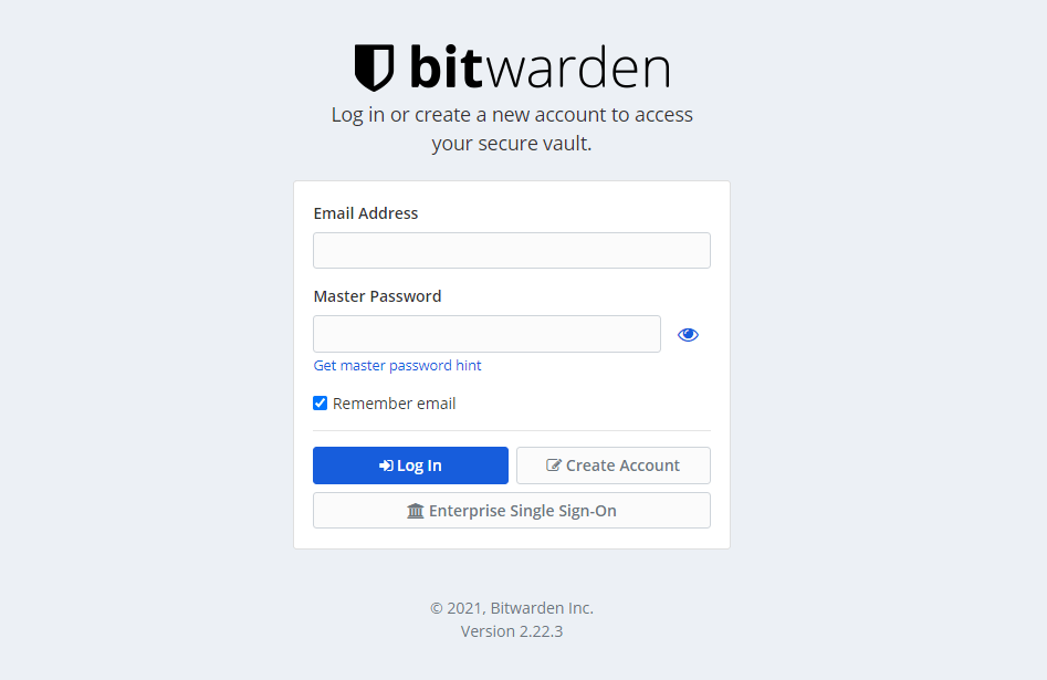 Faça login na conta Bitwarden