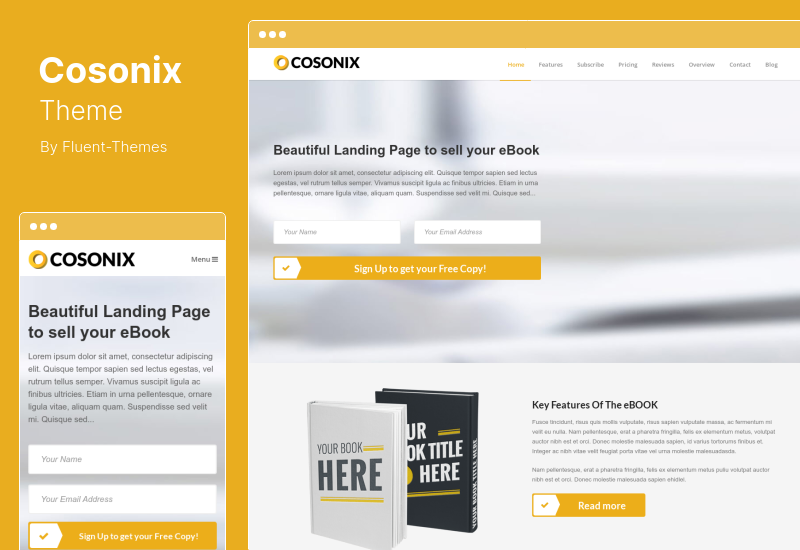 Tema Cosonix - Tema WordPress de uma página para eBook, App Agency