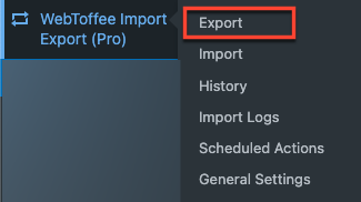 Opção de exportação do plug-in Webtoffee Import Export pro