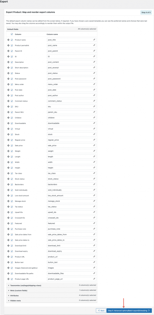 cambiar el nombre y reordenar los datos para exportar el producto de woocommerce para sobresalir