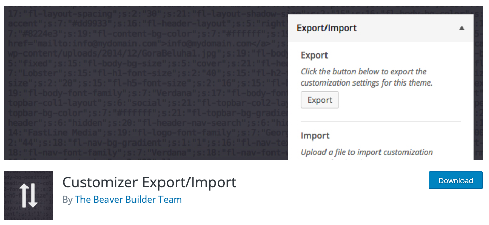 export/import de personalizare