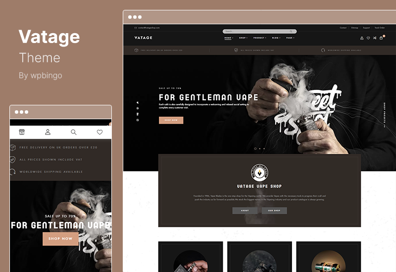 Vatage Theme - WordPress тема Vape WooCommerce