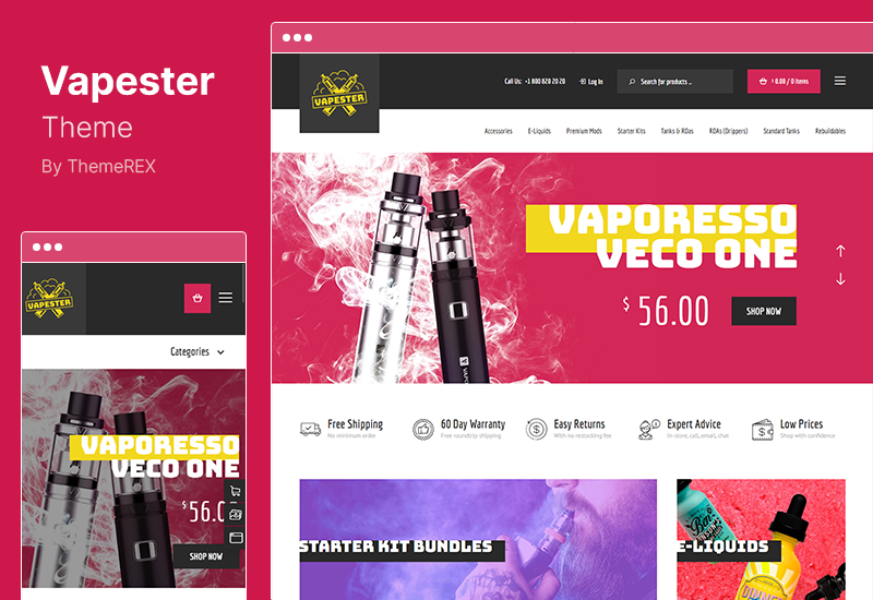 Тема Vapester - Креативный магазин сигарет и магазин электронных сигарет WooCommerce Theme