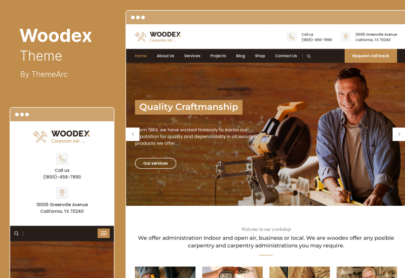 Woodex Theme - ธีม WordPress สำหรับช่างไม้และช่างฝีมือ