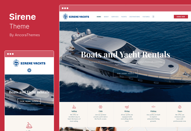 ธีม Sirene - บริการเช่าเรือยอทช์ & เช่าเรือ WordPress Theme