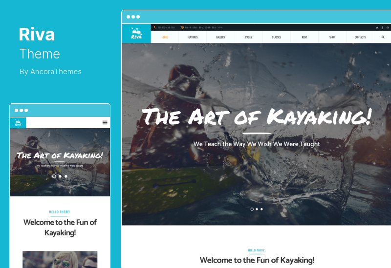 ธีม Riva - พายเรือคายัค / พายเรือเล่น / กีฬาทางน้ำ & กลางแจ้ง WordPress Theme