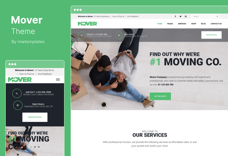 Tema Mover - Tema WordPress per società di trasloco e servizi di archiviazione