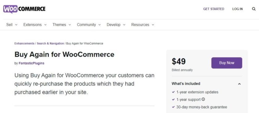 comprar de nuevo para el complemento de woocommerce