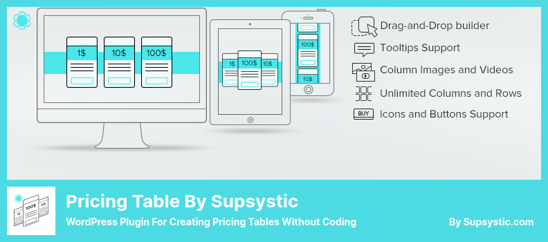ตารางราคาโดยปลั๊กอิน Supsystic - ปลั๊กอิน WordPress สำหรับการสร้างตารางราคาโดยไม่ต้องเข้ารหัส