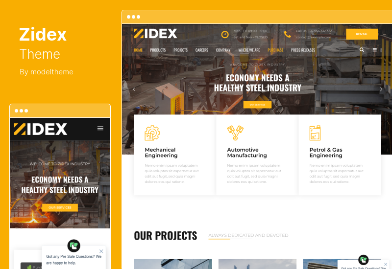 ธีม Zidex - ธีม WordPress อุตสาหกรรมและโรงงาน