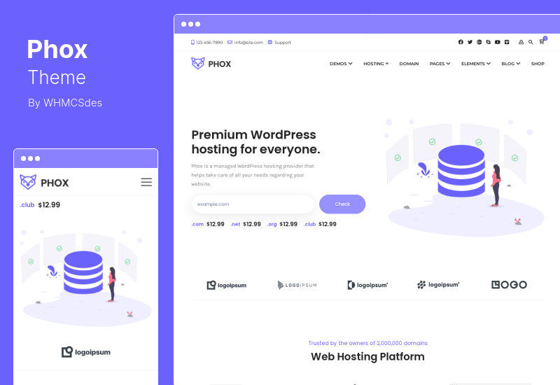 Тема Phox — тема WordPress для хостинга и WHMCS