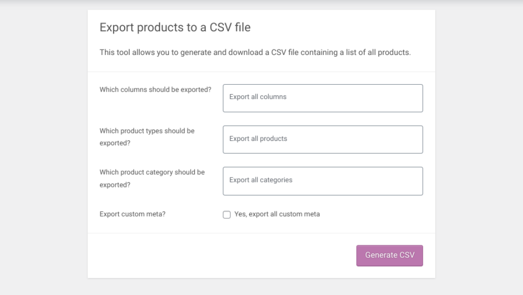 exportando produtos WooCommerce para um CSV