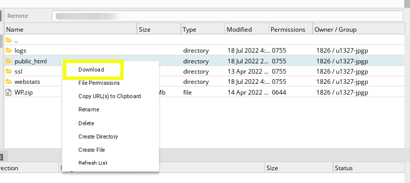 baixando arquivos do site via FileZilla