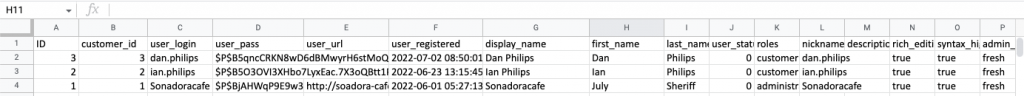 Excel シートのユーザー エクスポート サンプル