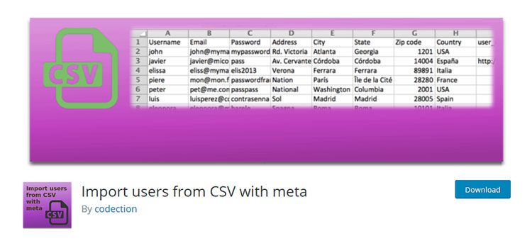 使用元数据从 CSV 导入用户