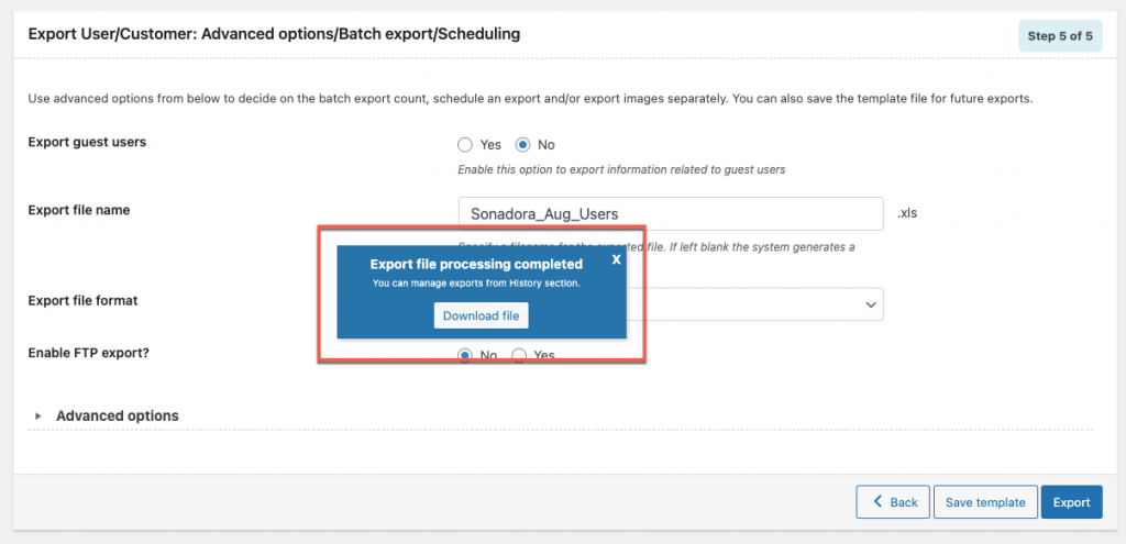 descargar el archivo excel de usuarios para exportar en wordpress