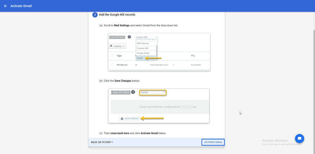 Tambahkan data MX Google untuk mengaktifkan nama domain gmail