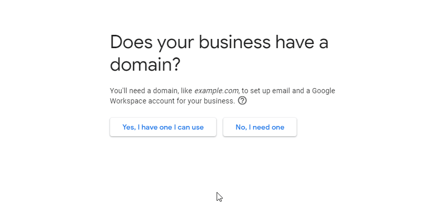 Pilih dari dua opsi untuk menyiapkan nama domain gmail khusus