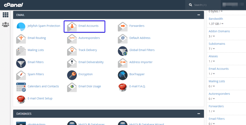 dasbor cPanel