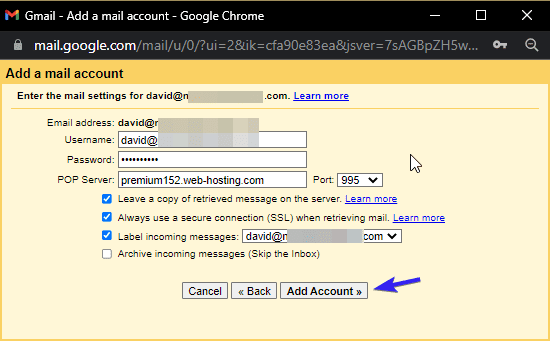 Masukkan kredensial nama domain gmail khusus