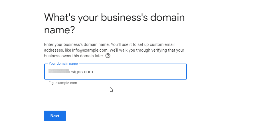 Masukkan nama domain untuk alamat email khusus