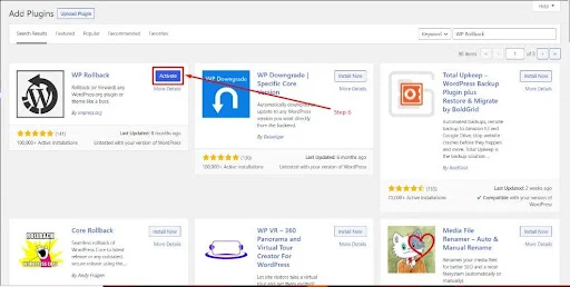Langkah 6- Plugin WP Rollback WordPress