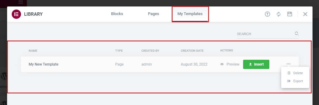 Simpan Template di Perpustakaan Elemen