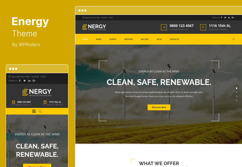 Tema energie - Tema WordPress pentru energie alternativă solară și eoliană