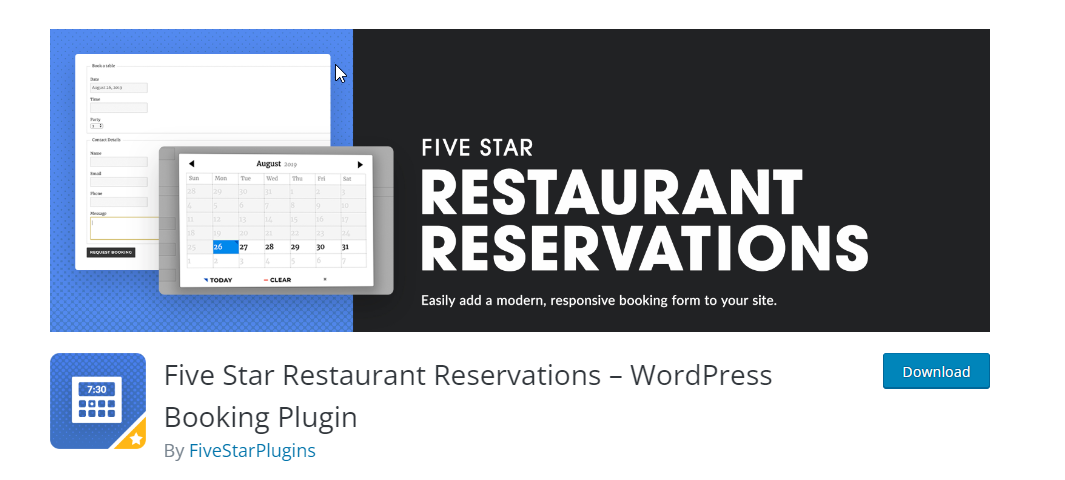 Five Star Restaurant Reservations - najlepsze wtyczki Wordpress dla restauracji