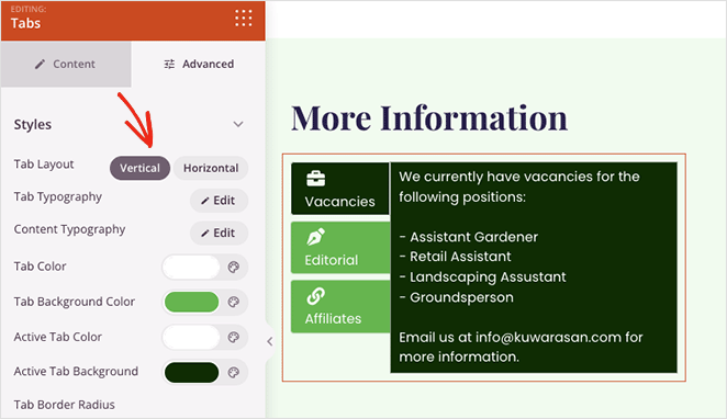 Tab Vertikal dan Horizontal di SeedProd