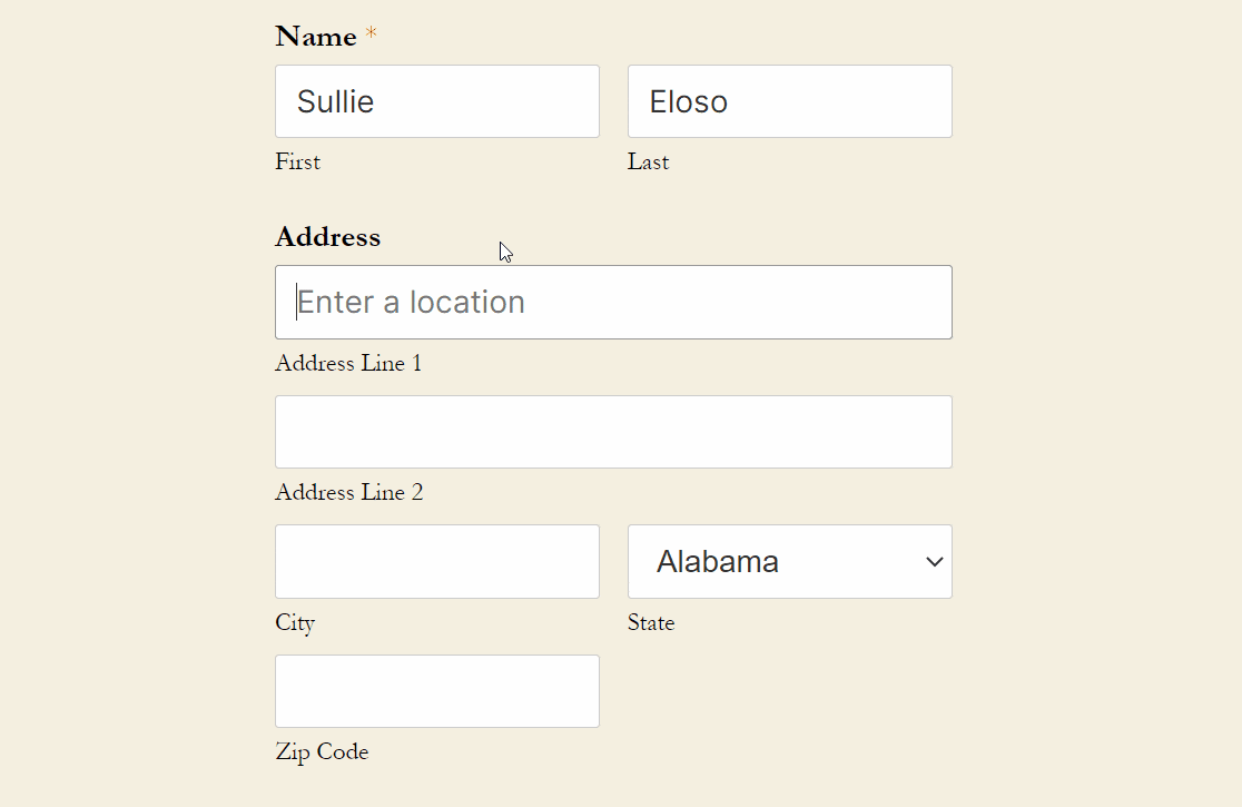 address autocomplete field in action wpforms