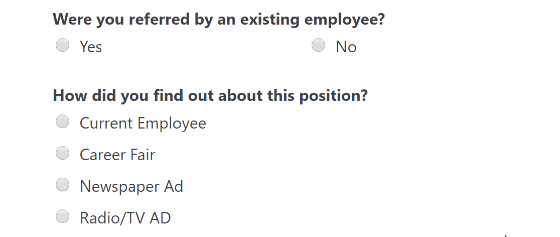 conditional job application form