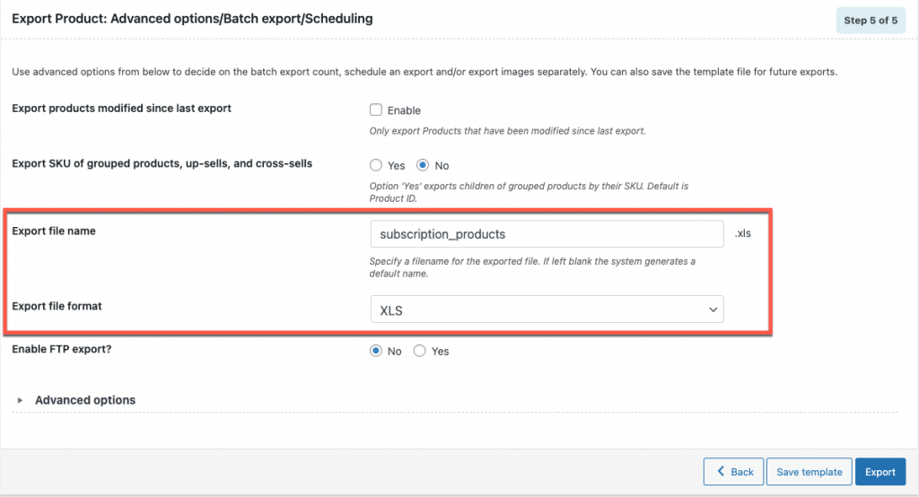 opsi lanjutan untuk mengekspor langganan woocommerce