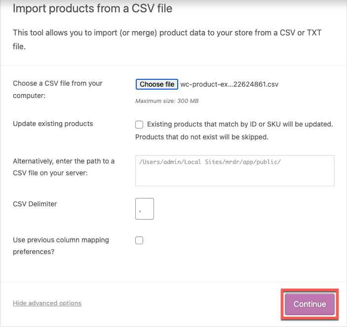 импорт продуктов по подписке из CSV-файла