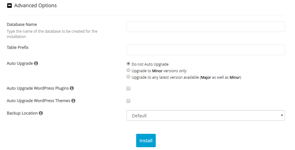 Opțiuni avansate de instalare WordPress cu un singur clic