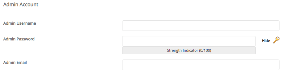 Configuração do administrador da conta WordPress