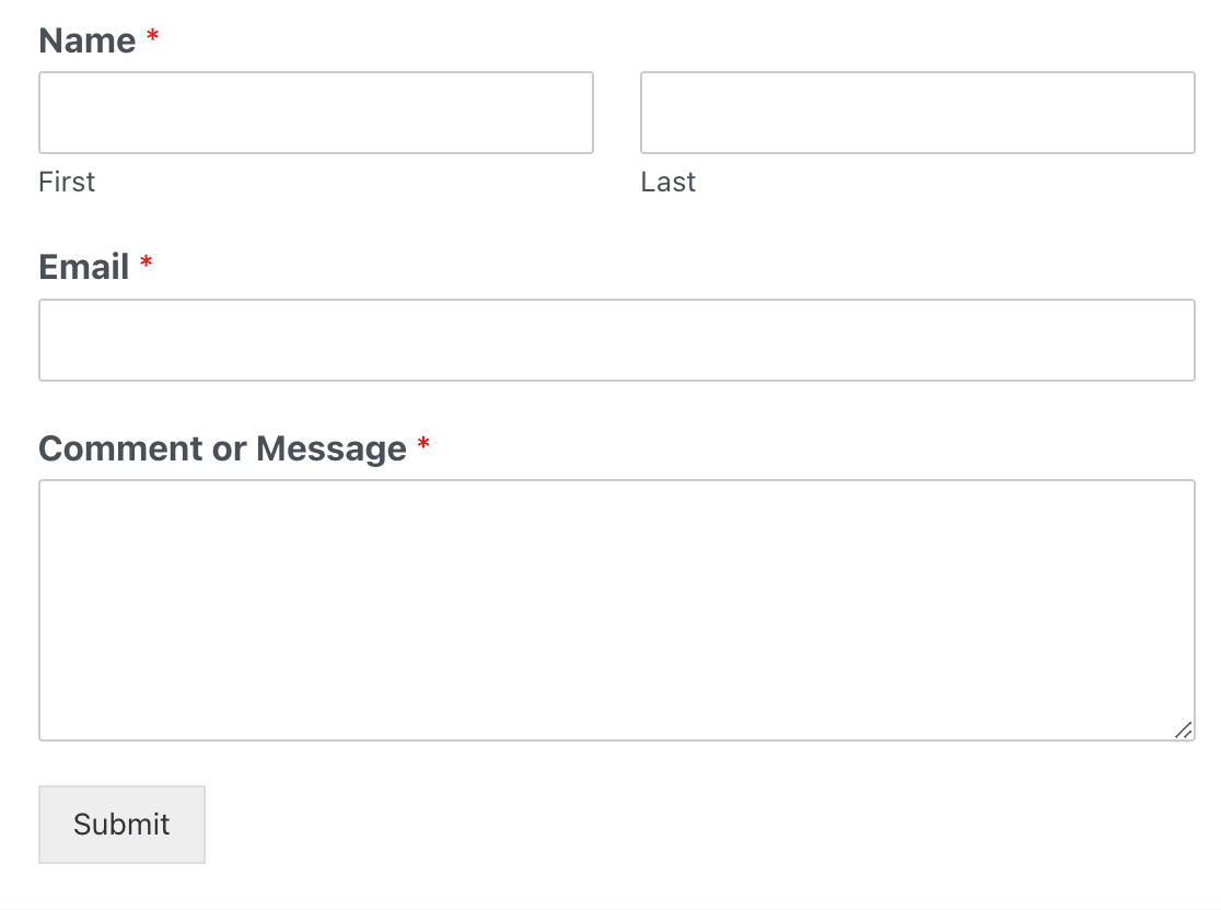 A simple contact form on a page