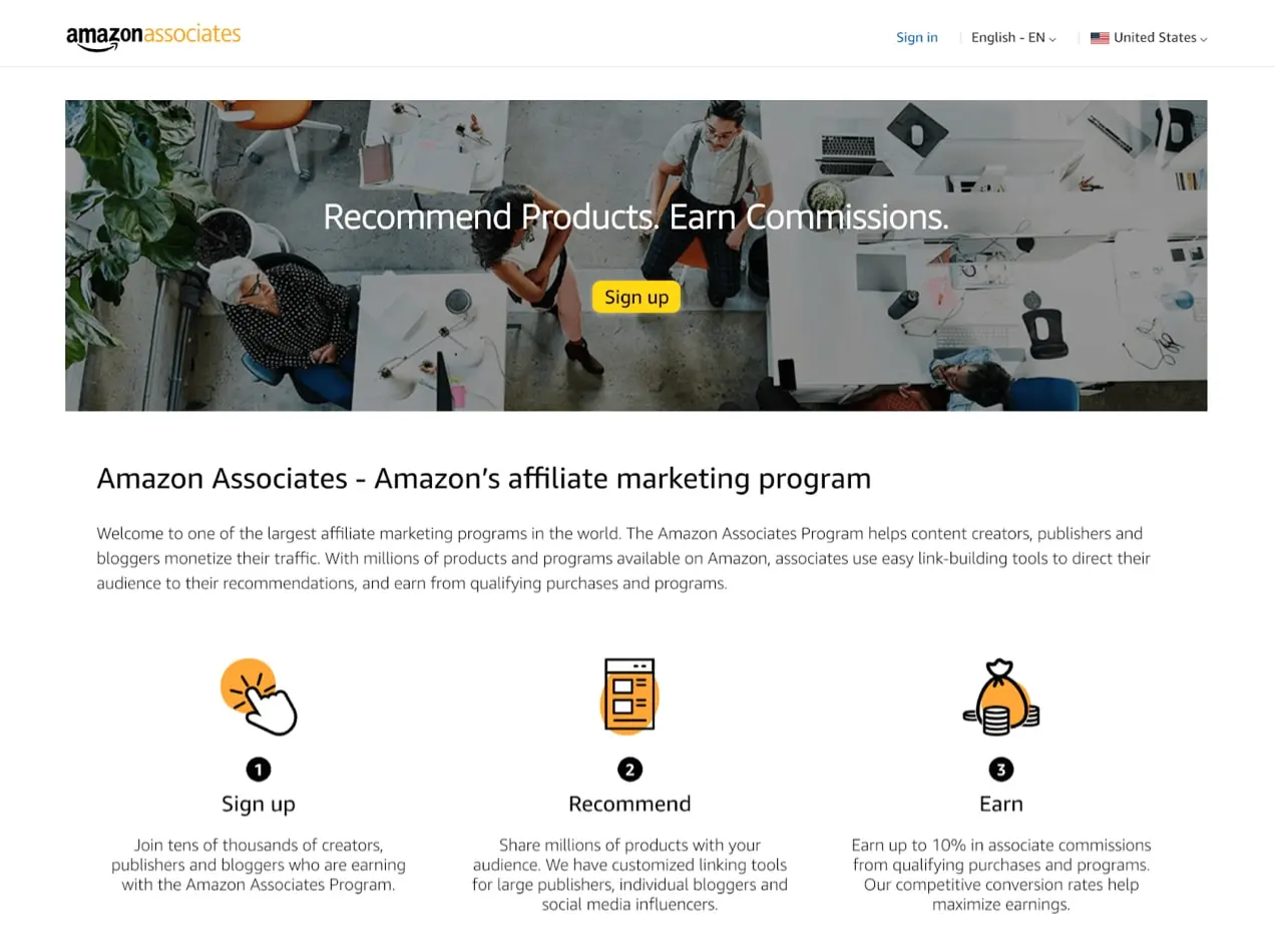 Amazon Associates ana sayfası