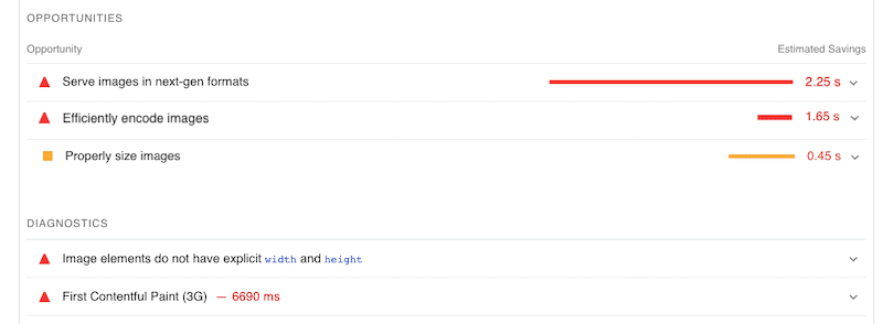 Rekomendacja Google dotycząca optymalizacji obrazów dla Twojej witryny – źródło: PageSpeed ​​Insights