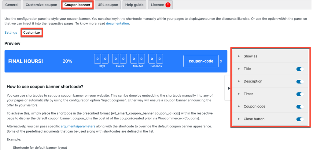 การปรับแต่งแบนเนอร์คูปอง woocommerce