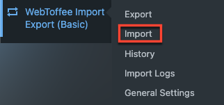 Webtoffee Import Export temel eklentisinden içe aktar