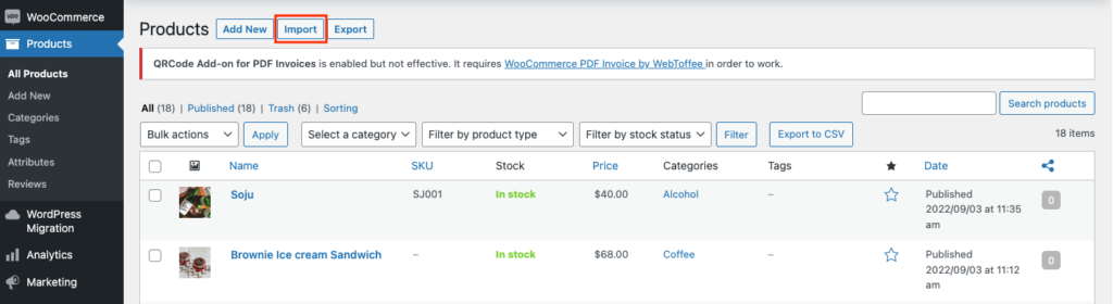 นำเข้าผลิตภัณฑ์ดิจิทัล Woocommerce ในผลิตภัณฑ์ทั้งหมด